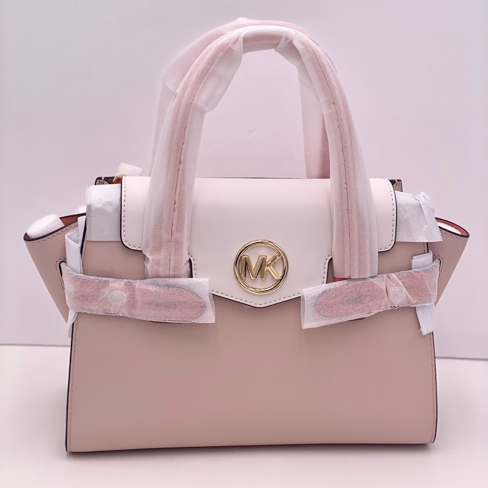 Michael Kors Carmen Medium Color-Block Faux Saffiano Leather Belted Satchel - Picture 3 of 8